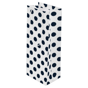 Dark navy blue polka dots wine gift bag