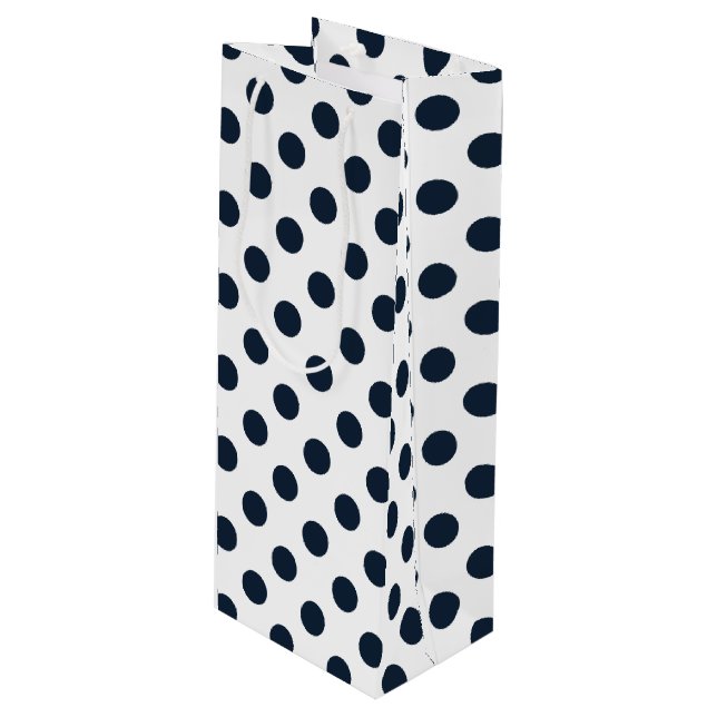 Dark navy blue polka dots wine gift bag (Front Angled)