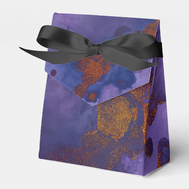 Dark Navy Blue Purple and Copper Ink Splash Favour Box (Front Side)