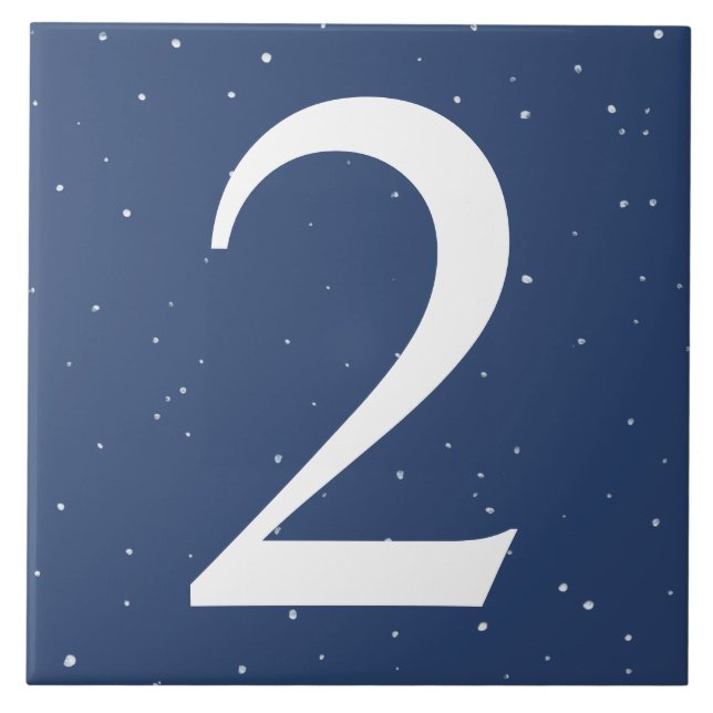 Dark Navy Blue Starry Night House Number 2 Two Tile (Front)