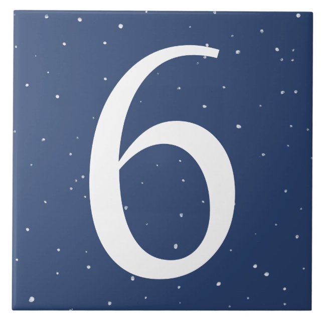 Dark Navy Blue Starry Night House Number 6 Six Tile (Front)