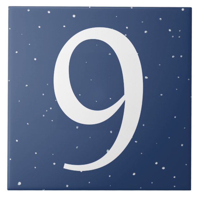 Dark Navy Blue Starry Night House Number 9 Nine Tile (Front)