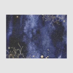 Dark Navy Blue Water Colour with gold flower Tissue Paper