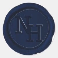Dark Navy Blue Wax Seal Monogram Wedding Sticker