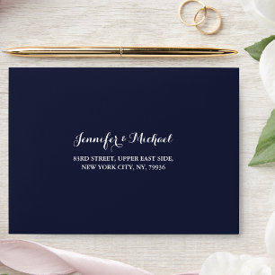 Dark Navy Blue Wedding Party RSVP Return Address Envelope