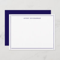 Dark Navy Blue White Border Name Flat Stationery