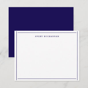 Dark Navy Blue White Border Name Flat Stationery Card