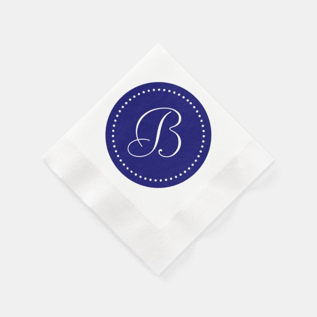 Dark Navy Blue/White Dot Monogram Napkin (Corner)