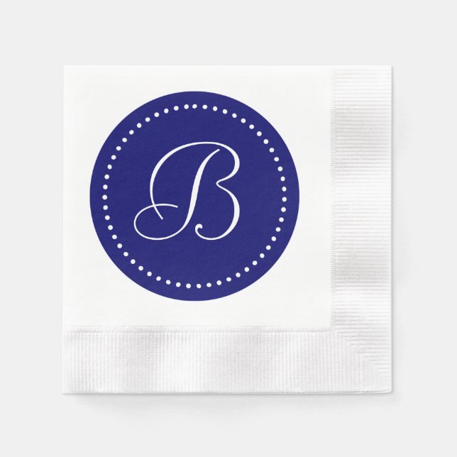 Dark Navy Blue/White Dot Monogram Napkin (Front)