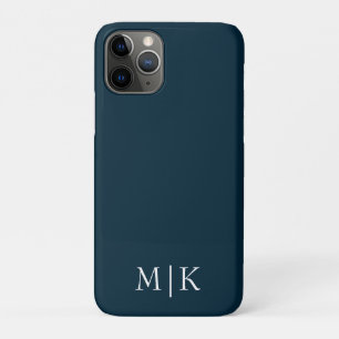 Dark Navy Blueand White   Modern Monogram iPhone 11 Pro Case