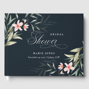 Dark Navy Blush Greenery Flora Bunch Bridal Shower Guest Book