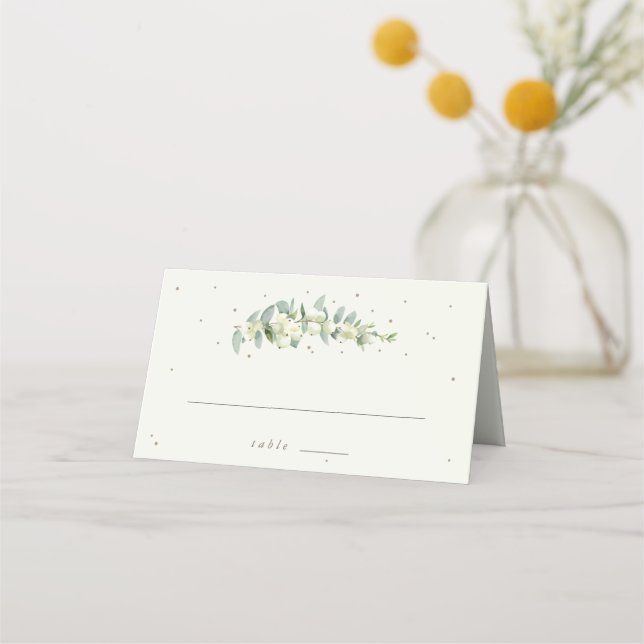 Dark Navy/Cream Snowberry+Eucalyptus Wedding Place Card (Front)