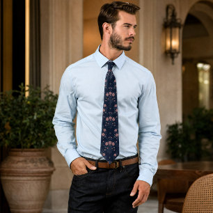 Dark Navy & Dusty Pink Vintage Floral Seamless Tie