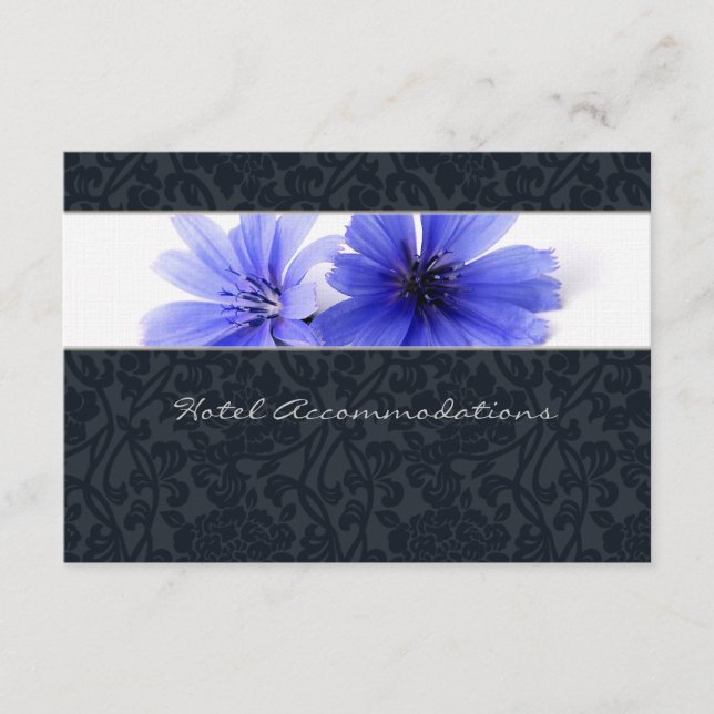 Dark Navy Floral Damask hotel accommodation cards (Front)