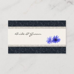 Dark Navy Floral Damask Place Cards, Ivory Card