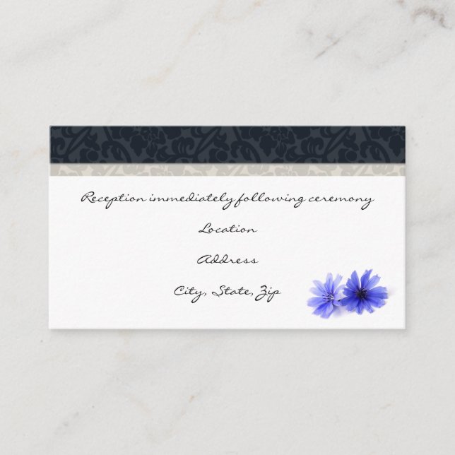 Dark Navy Floral Damask Reception Cards (Front)
