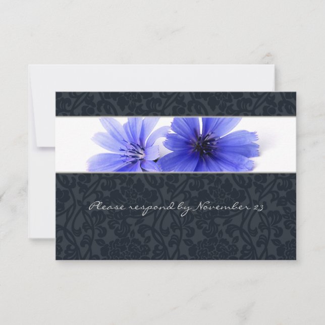 Dark Navy Floral Damask rsvp with envelope (Front)