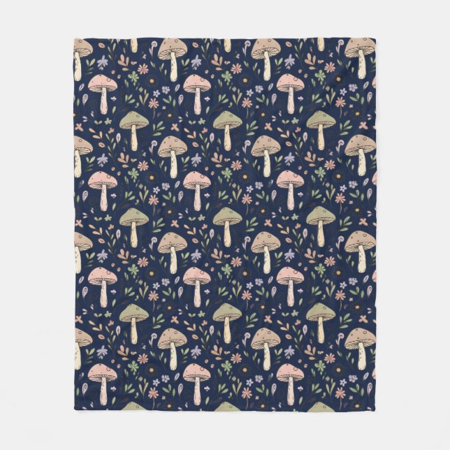 Dark Navy Fungi | Minimalist Office Cozy Gift Fleece Blanket (Front)