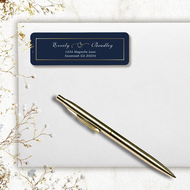 Dark Navy Gold Frame Elegant Return Address (Creator Uploaded)