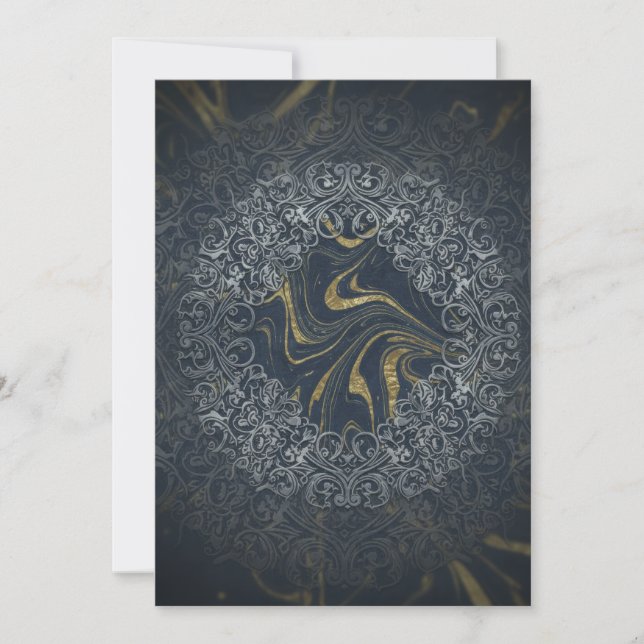 Dark Navy Gold Luxury Abstract Mandala Art Invitation (Front)