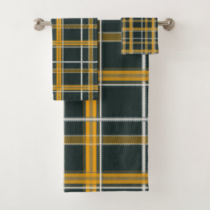 Dark Navy Gold Plaid Aesthetic Bath Towel Set