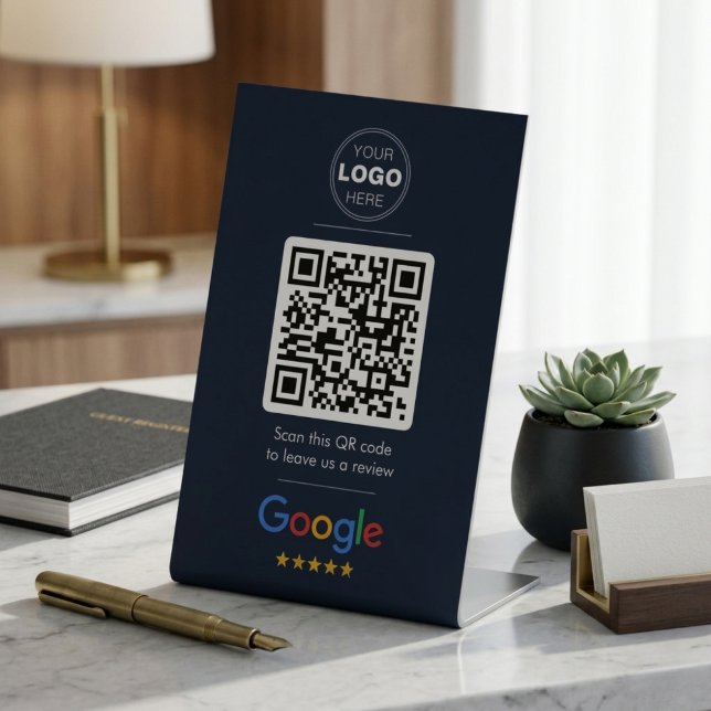 Dark Navy Google Review QR Code Logo Pedestal Sign (Dark Navy Google Review QR Code Sign | Premium Logo Pedestal Display)
