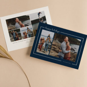 Dark Navy Happy Holidays Script Holiday Card
