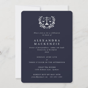 Dark Navy JD Law Scales Laurel Wreath Graduation I Invitation