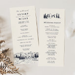 Dark Navy | Mountain Sketch Wedding Ceremony Programme<br><div class="desc">Our wintry, rustic chic wedding program features your ceremony details with a sketched illustration of mountain peaks, pine trees and a flowing river along the bottom. Reverse side lists the members of your wedding party with easily editable text fields. Coordinates with our Mountain Sketch wedding invitation collection. Use the template...</div>