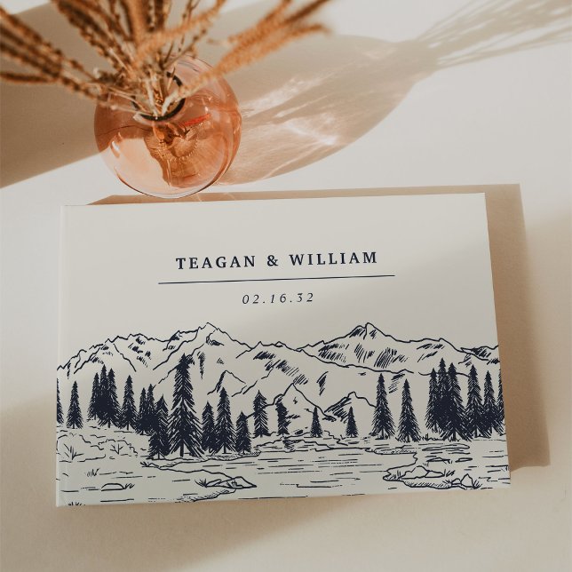 Dark Navy | Mountain Sketch Wedding Guest Book (Creator Uploaded)