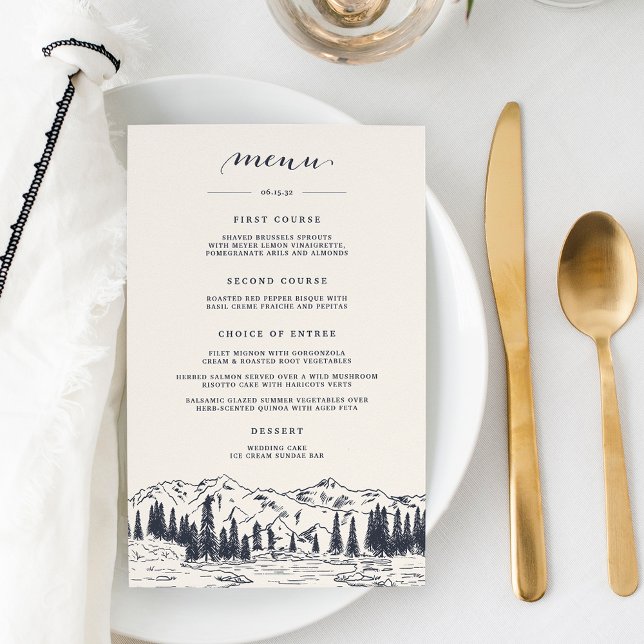 Dark Navy | Mountain Sketch Wedding Menu (Creator Uploaded)