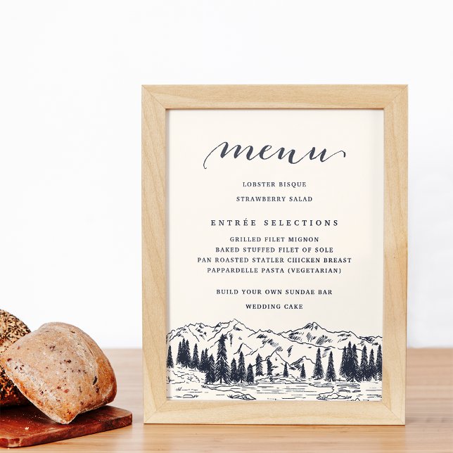 Dark Navy | Mountain Sketch Wedding Menu Sign (Creator Uploaded)