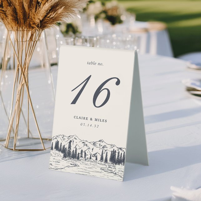 Dark Navy | Mountain Sketch Wedding Table Number (Creator Uploaded)
