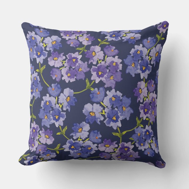 Dark Navy & Purple Floral Pattern Cushion (Front)