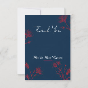 Dark Navy Red Protea Wedding Thank You Card