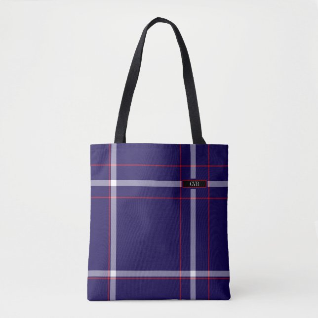 Dark Navy, Red, & White Plaid Tote (Front)