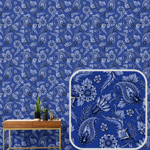 Dark Navy Royal Blue Floral Paisley Elegant  Wallpaper