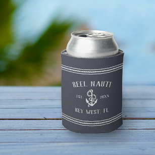 Dark Navy Rustic Anchor Personalised Boat Name Can Cooler