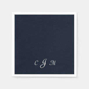 Dark Navy Script Monogram Wedding Cocktail Napkin