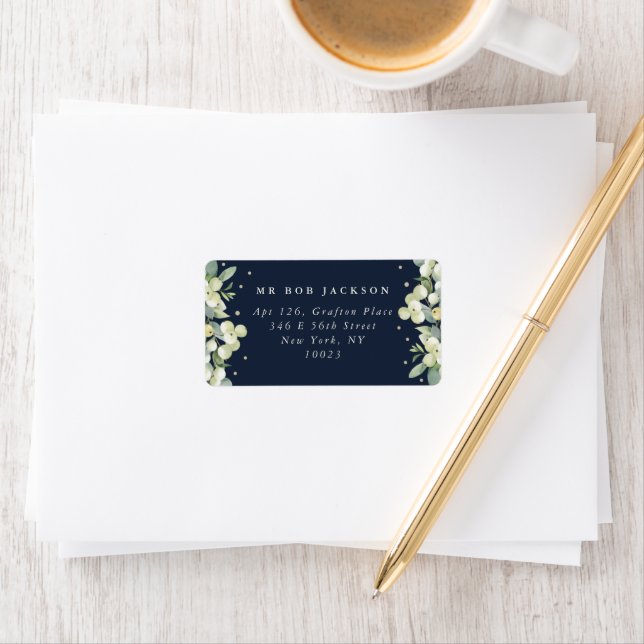 Dark Navy Snowberry+Eucalyptus Address Label (Insitu)