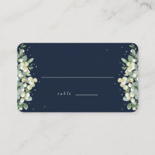 Dark Navy Snowberry+Eucalyptus Wedding Flat Place Card