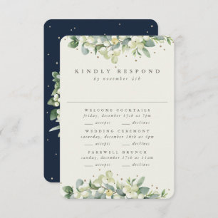 Dark Navy Snowberry+Eucalyptus Wedding Multi-Event RSVP Card