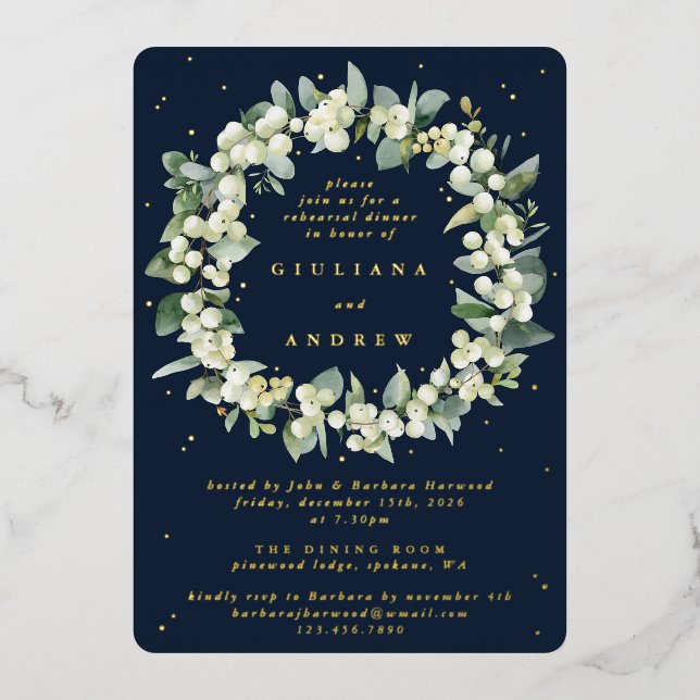 Dark Navy Snowberry+Eucalyptus Wedding Rehearsal (Front)