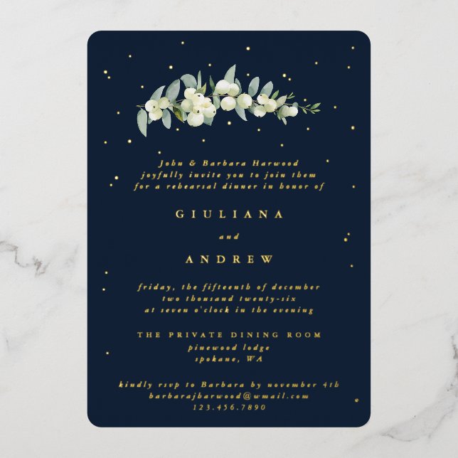 Dark Navy Snowberry+Eucalyptus Wedding Rehearsal (Front)