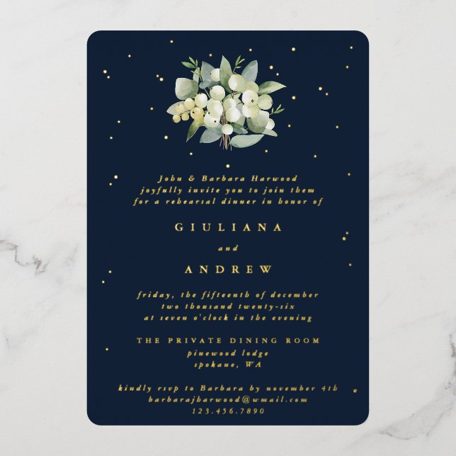 Dark Navy Snowberry+Eucalyptus Wedding Rehearsal (Front)