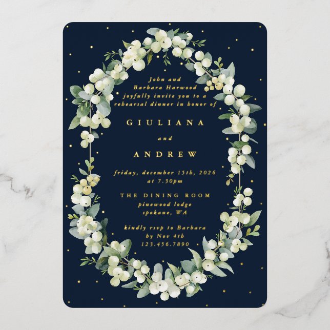 Dark Navy Snowberry+Eucalyptus Wedding Rehearsal (Front)