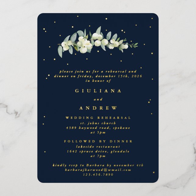 Dark Navy Snowberry+Eucalyptus Wedding Rehearsal (Front)