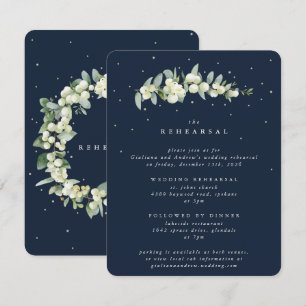 Dark Navy Snowberry+Eucalyptus Wedding Rehearsal Enclosure Card