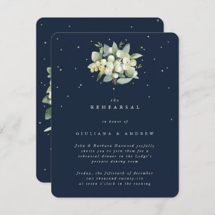 Dark Navy Snowberry+Eucalyptus Wedding Rehearsal Enclosure Card