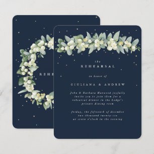 Dark Navy Snowberry+Eucalyptus Wedding Rehearsal Enclosure Card